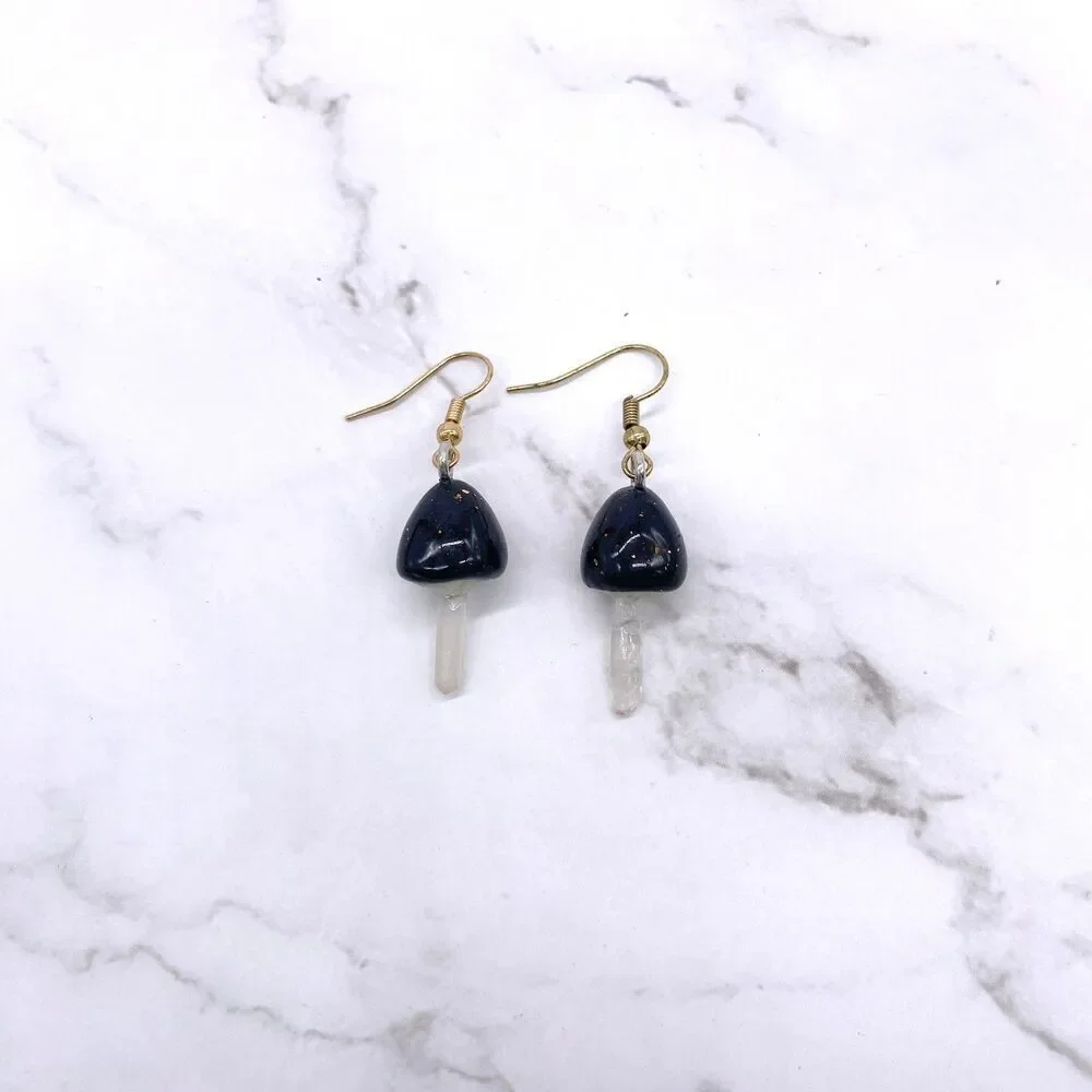 Black Mushroom Quartz Crystal earrings